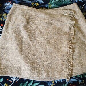 90s Mini Skirt Button Wool Tweed Tan One 212